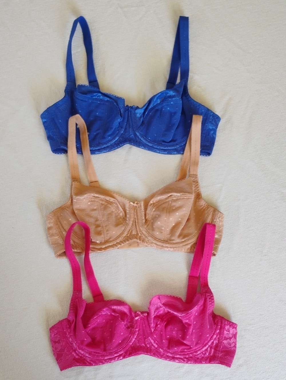 Panache Three-Pack Underwire Bras in Blue, Nude, Pink Sz 30